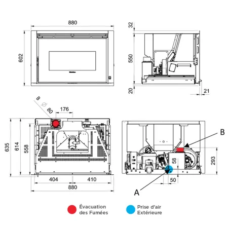 Insert à granulés ventilé Extraflame Comfort P85 Puissance 12.0kW Sortie Fumée Supérieure