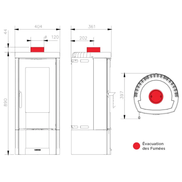 Poêle à bois La Nordica Candy 4.0 Puissance 6.2kW Sortie Fumée Supérieure