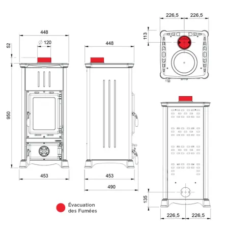 Poêle à bois La Nordica Emiliana Steel Puissance 6.5kW Sortie Fumée Supérieure