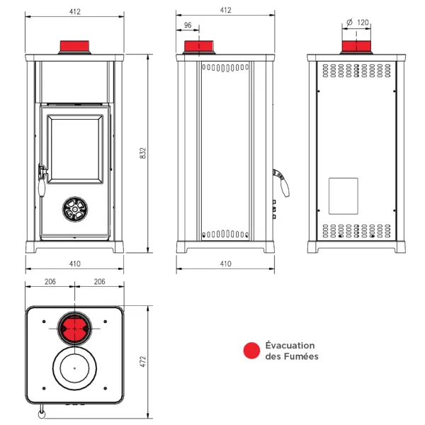 Poêle à bois La Nordica Tea 5.0 Puissance 7.0kW Sortie Fumée Supérieure