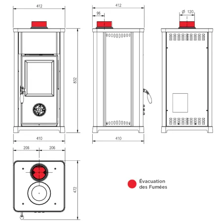 Poêle à bois La Nordica Tea 5.0 Puissance 7.0kW Sortie Fumée Supérieure