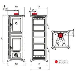 Poêle à bois La Nordica Gemma Forno 5.0 Puissance 7.3kW Sortie Fumée Supérieure 2