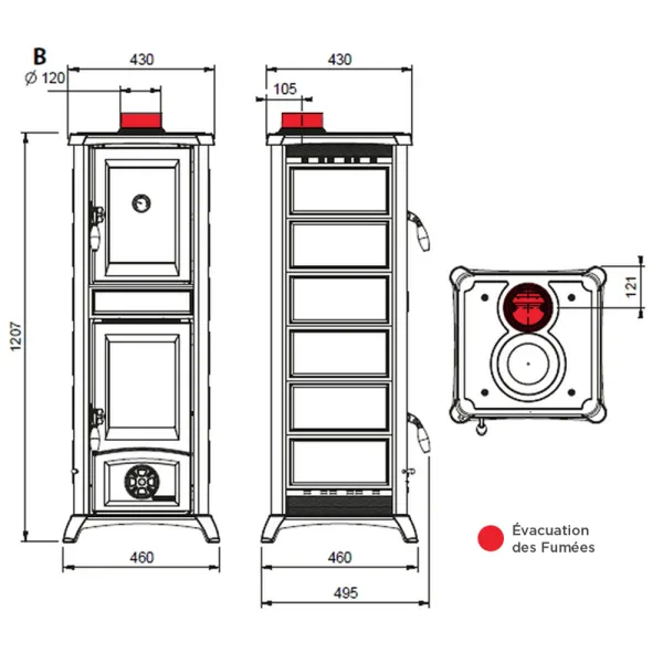 Poêle à bois La Nordica Gemma Forno 5.0 Puissance 7.3kW Sortie Fumée Supérieure