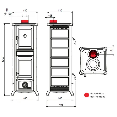 Poêle à bois La Nordica Gemma Forno 5.0 Puissance 7.3kW Sortie Fumée Supérieure