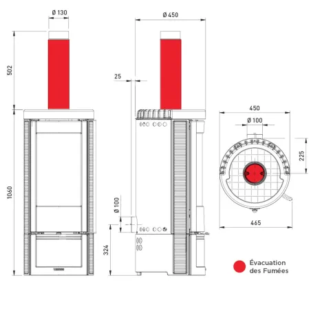 Poêle à bois La Nordica Marlena 5.0 Puissance 7.5kW Sortie Fumée Supérieure