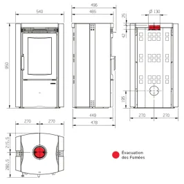 Poêle à bois La Nordica Ester BII Puissance 7.5kW Sortie Fumée Supérieure 2