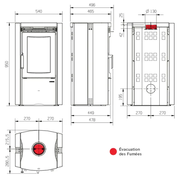 Poêle à bois La Nordica Ester BII Puissance 7.5kW Sortie Fumée Supérieure