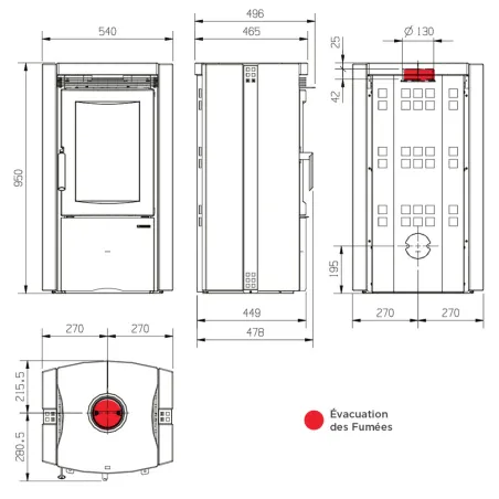 Poêle à bois La Nordica Ester BII Puissance 7.5kW Sortie Fumée Supérieure