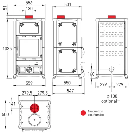 Poêle à bois La Nordica Fedora Puissance 8.3kW Sortie Fumée Supérieure