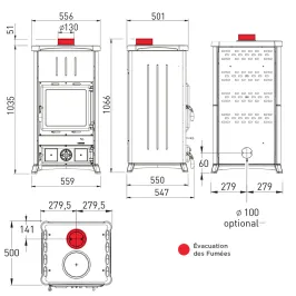 Poêle à bois La Nordica Fedora Steel Puissance 8.3kW Sortie Fumée Supérieure 2