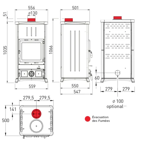 Poêle à bois La Nordica Fedora Steel Puissance 8.3kW Sortie Fumée Supérieure
