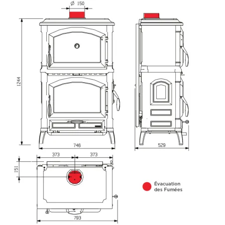 Poêle à bois La Nordica Isotta Forno Evo Puissance 9.7kW Sortie Fumée Supérieure