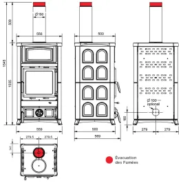 Poêle à bois La Nordica Concita 2.0 Puissance 11.8kW Avec récupérateur de chaleur Sortie Fumée Supérieure 2