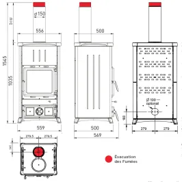 Poêle à bois La Nordica Concita 2.0 Steel Puissance 11.8kW Avec récupérateur de chaleur Sortie Fumée Supérieure 2