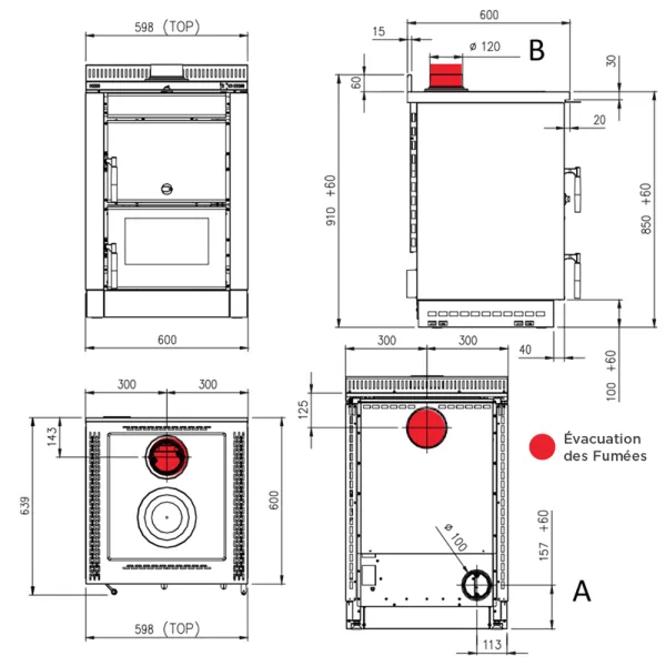 Cuisinière à bois encastrable La Nordica Vicenza Evo VST Puissance 6kW Sortie Fumée Supérieure