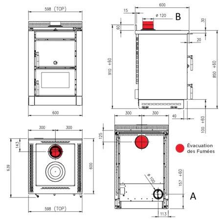 Cuisinière à bois encastrable La Nordica Vicenza Evo VST Puissance 6kW Sortie Fumée Supérieure