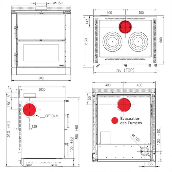 Cuisinière à bois encastrable La Nordica Verona XXL VST Puissance 7.0kW Sortie Fumée Supérieure ou Postérieure