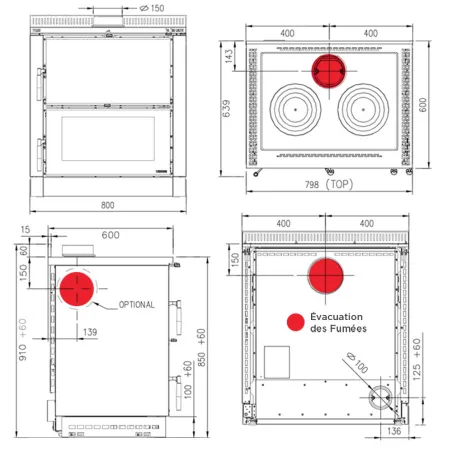 Cuisinière à bois encastrable La Nordica Verona XXL VST Petra Puissance 7.0kW Sortie Fumée Supérieure ou Postérieure