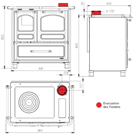 Cuisinière à bois La Nordica Family 4,5 Puissance 7.5kW Sortie Fumée Supérieure