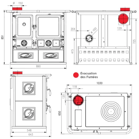 Cuisinière à bois La Nordica Rosa Sinistra Reverse VST Puissance 8.2kW Sortie Fumée Supérieure Gauche