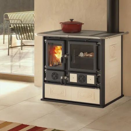 Cuisinière à bois La Nordica Rosa 5.0 VST Ceramica Puissance 8.8kW Sortie Fumée Supérieure Droite