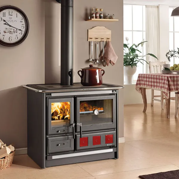 Cuisinière à bois La Nordica Rosa XXL 5.0 VST Steel Puissance 11kW Sortie Fumée Supérieure