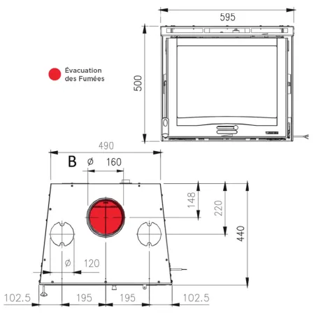 Insert à bois ventilé La Nordica Inserto 60 4.0 Ventilato Puissance 6.5kW Sortie Fumée Supérieure