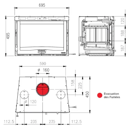 Insert à bois ventilé La Nordica Inserto 70 4.0 Ventilato Puissance 7.8kW Sortie Fumée Supérieure