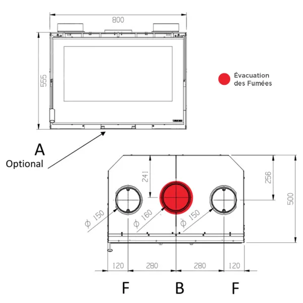 Insert à bois ventilé La Nordica Inserto 80 Crystal Evo 2.0 Puissance 7.4kW Sortie Fumée Supérieure