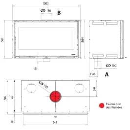 Insert à bois La Nordica Inserto 100 Wide.16 Puissance 8.1kW Sortie Fumée Supérieure 2