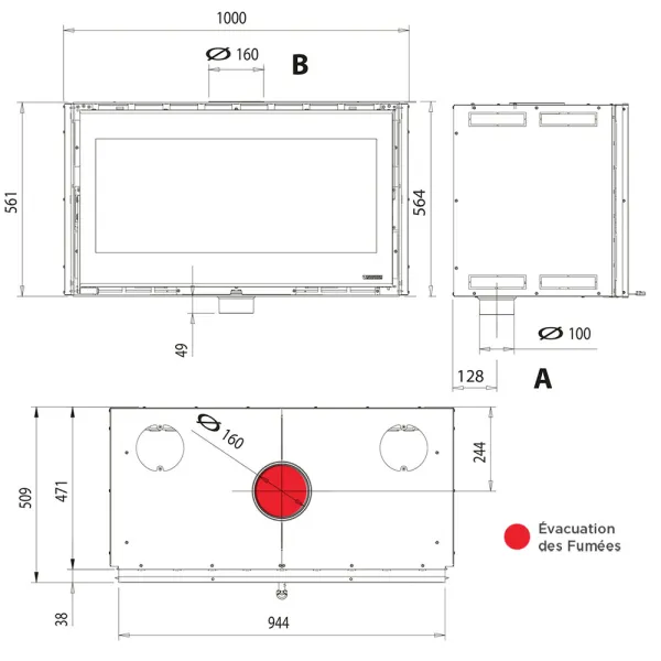 Insert à bois La Nordica Inserto 100 Wide.16 Puissance 8.1kW Sortie Fumée Supérieure