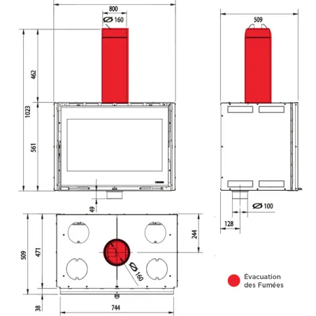Insert à bois La Nordica Inserto 80 Wide 5.0 Puissance 12.4kW Sortie Fumée Supérieure