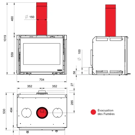 Insert à bois La Nordica Inserto 70 EOS Puissance 8.5kW Sortie Fumée Supérieure