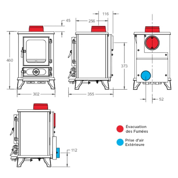 Poêle à bois Salamander Hobbit Puissance 4.1kW Sortie Fumée Supérieure