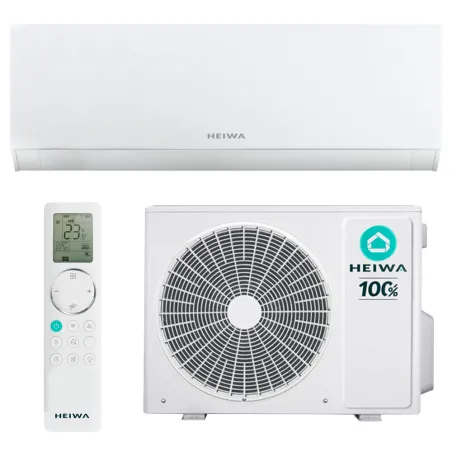 Climatiseur Mono split Heiwa mural Hyōkō 3 Blanc Mat 2.5kW HMIH-25W-V1 + HMEH-25-V1 WiFi de série PAC air-air