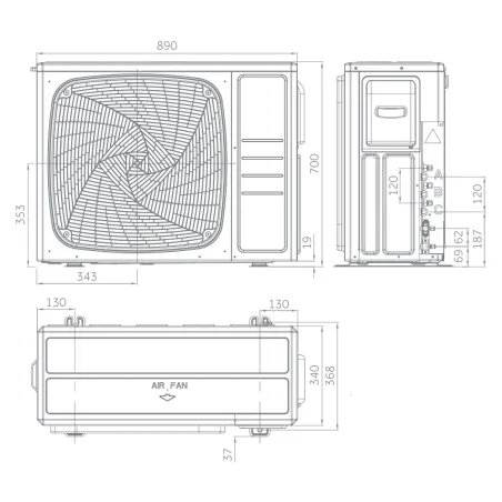 Groupe extérieur Haier 3U70S2SR5FA Multi-split Puissance 7.0kW 3 sorties Inverter Réversible Gaz R32