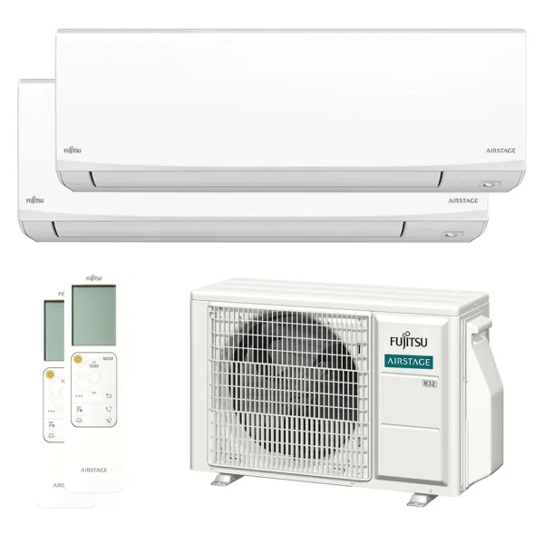 Climatisation bi split FUJITSU Mural KJ Blanc AOEG14KBCA2 4kW tailles 20 + 20 WiFi de série ASEH07KJCAL + ASEH07KJCAL