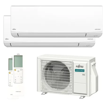 Climatisation bi split FUJITSU Mural KJ Blanc AOEG14KBCA2 4kW tailles 20 + 20 WiFi de série ASEH07KJCAL + ASEH07KJCAL