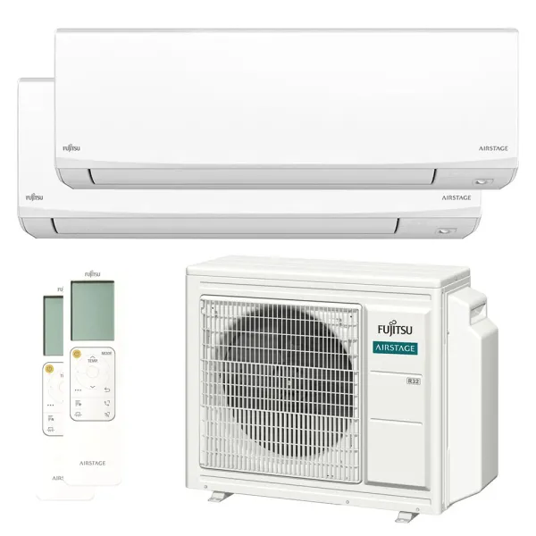 Climatisation bi split FUJITSU Mural KJ Blanc AOEG24KBCA3 6.8kW tailles 25 + 42 WiFi de série ASEH09KJCAL + ASEH14KJCAL