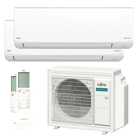 Climatisation bi split FUJITSU Mural KJ Blanc AOEG24KBCA3 6.8kW tailles 35 + 42 WiFi de série ASEH12KJCAL + ASEH14KJCAL