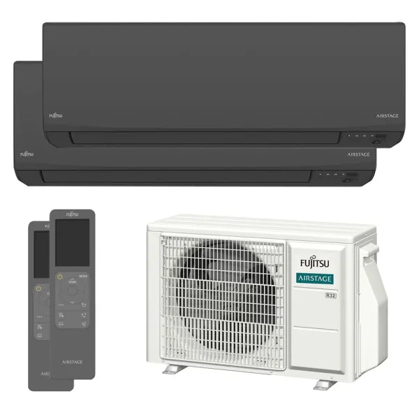 Climatisation bi split FUJITSU Mural KJ Noir AOEG14KBCA2 4kW tailles 20 + 20 WiFi de série ASEH07KJCALB + ASEH07KJCALB
