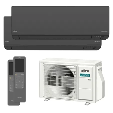 Climatisation bi split FUJITSU Mural KJ Noir AOEG14KBCA2 4kW tailles 20 + 20 WiFi de série ASEH07KJCALB + ASEH07KJCALB