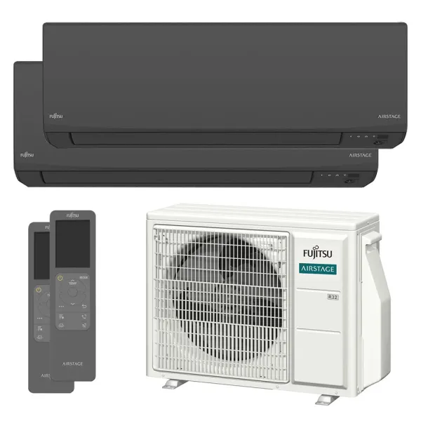 Climatisation bi split FUJITSU Mural KJ Noir AOEG18KBCA2 5kW tailles 20 + 25 WiFi de série ASEH07KJCALB + ASEH09KJCALB