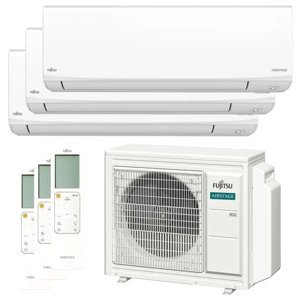 Tri split FUJITSU mural KJ Blanc AOEG18KBCA3 5.4kW tailles 20 + 20 + 20 ASEH07KJCAL + ASEH07KJCAL + ASEH07KJCAL