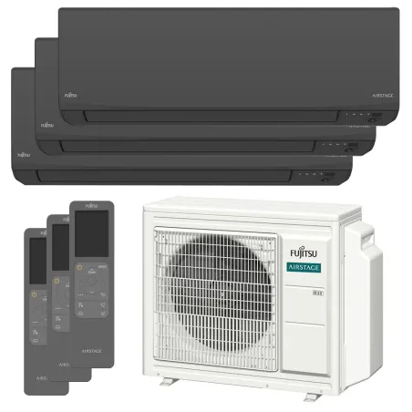 Tri split FUJITSU mural KJ Noir AOEG24KBCA3 6.8kW tailles 20 + 25 + 42 ASEH07KJCALB + ASEH09KJCALB + ASEH14KJCALB