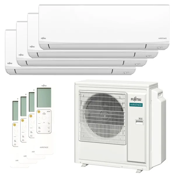 Quadri split FUJITSU Mural KJ Blanc AOEG30KBTA4 8kW tailles 20 + 20 + 35 + 35 WiFi ASEH07KJCAL (x2) + ASEH12KJCAL (x2)