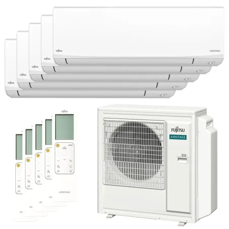 Penta split FUJITSU Mural KJ Blanc AOEG36KBTA5 9.5kW tailles 20 + 20 + 20 + 20 + 35 WiFi ASEH07KJCAL (x4) + ASEH12KJCAL