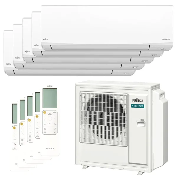 Penta split FUJITSU Mural KJ Blanc AOEG36KBTA5 9.5kW tailles 20 + 20 + 20 + 35 + 35 ASEH07KJCAL (x3) + ASEH12KJCAL (x2)