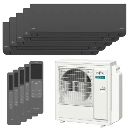 Penta split FUJITSU Mural KJ Noir AOEG36KBTA5 9.5kW tailles 20 + 20 + 20 + 25 + 25 WiFi ASEH07KJCALB (x3) + ASEH09KJCALB (x2)