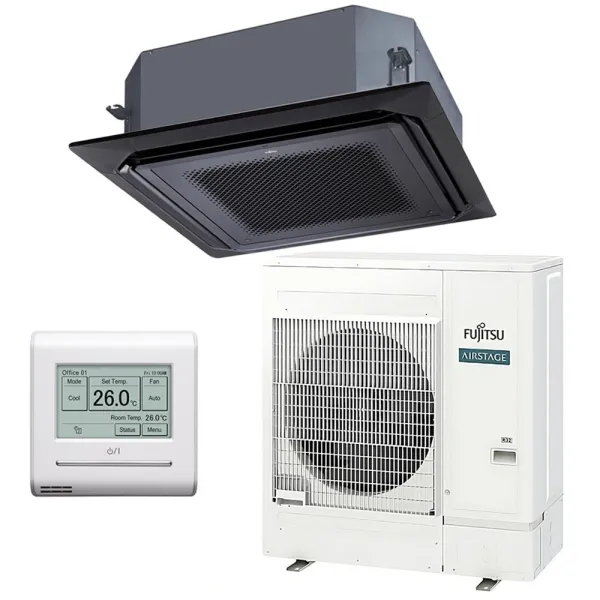 Climatiseur Fujitsu Cassette KR Noir 12.1kW AUXG45KRLB + AOEG45KBTB Performance Monosplit pour application commerciale